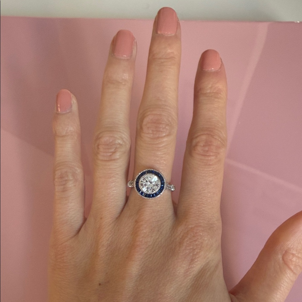 Elegant Blue Halo Engagement Ring - Women's costume Jewelry